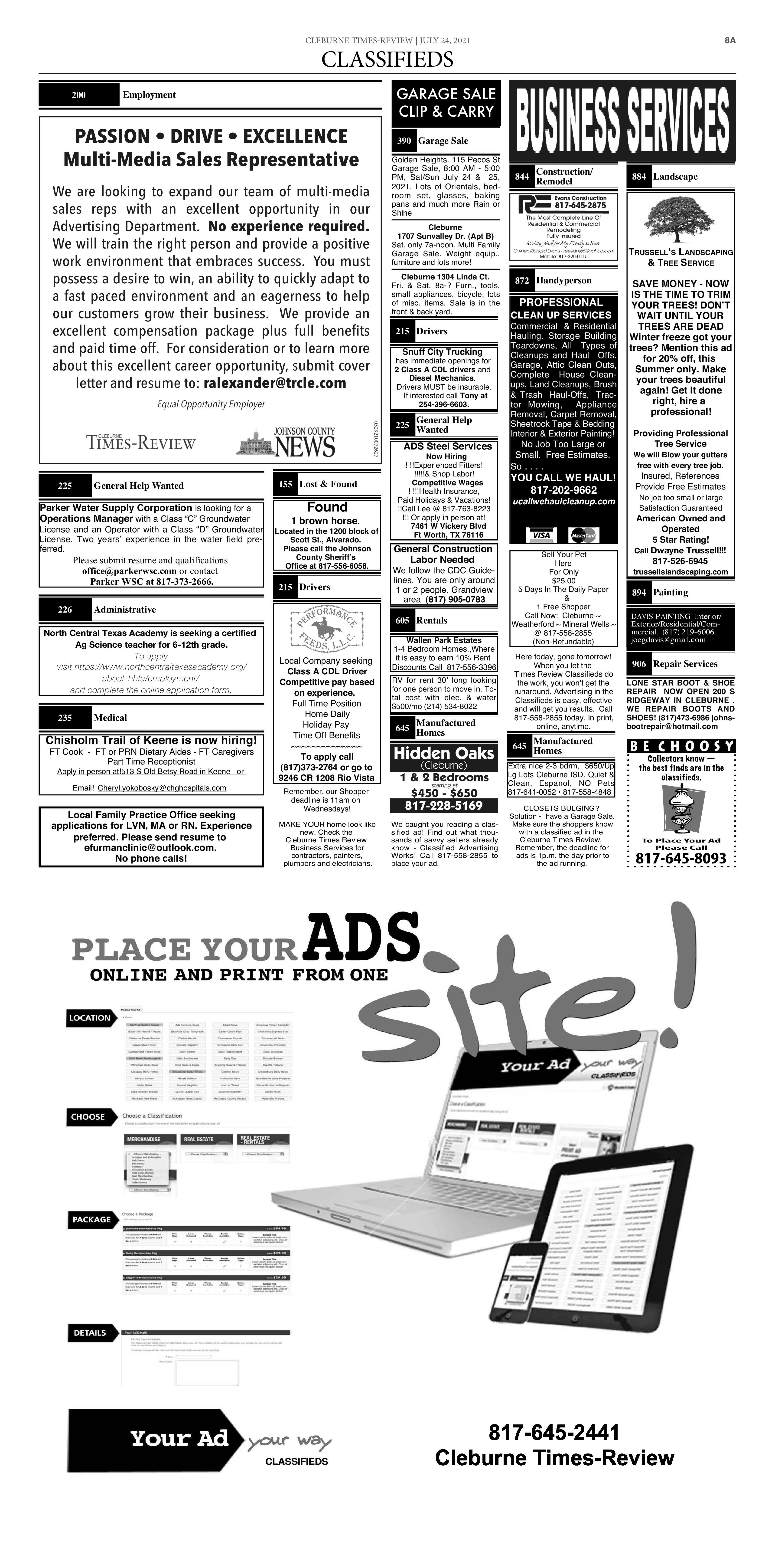 Cleburne Times Review Newspaper Ads Classifieds Employment Cleburne Times Review [ 6750 x 3338 Pixel ]